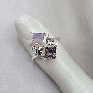Swarovski Crystal Elements Silver Statement Ring Purple Amethyst Pink Size 8.75